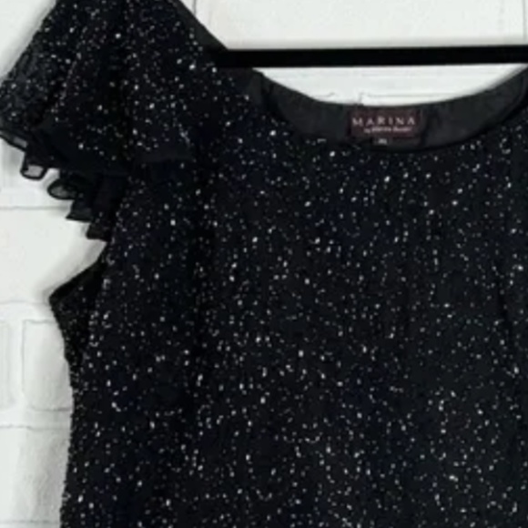 5. Vintage 90s black chiffon flutter sleeve beaded top XL - Picture 2 of 11